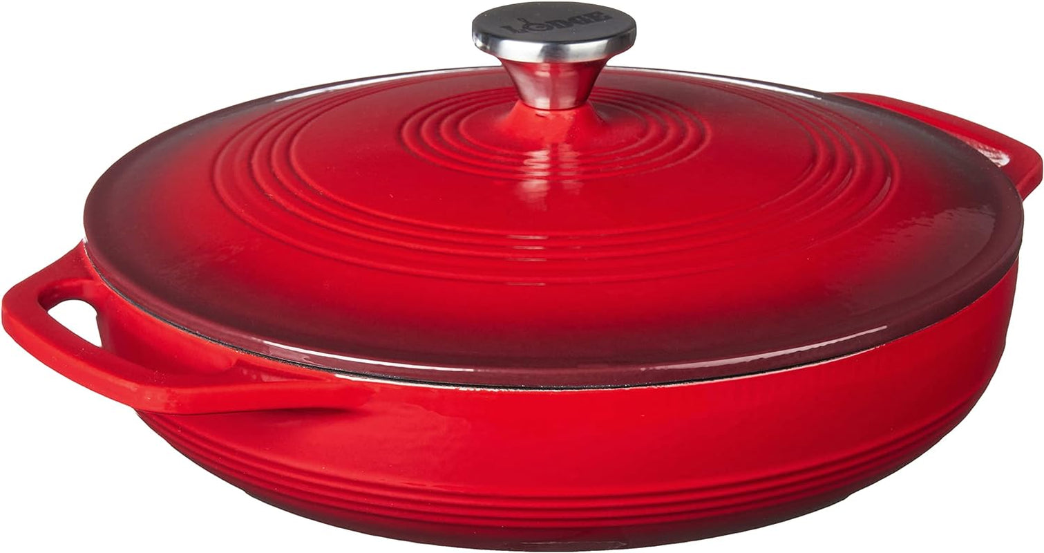 3.6 Quart Cast Iron Casserole Pan. Red Enamel Cast Iron Casserole Dish with Dual Handles and Lid (Island Spice Red)