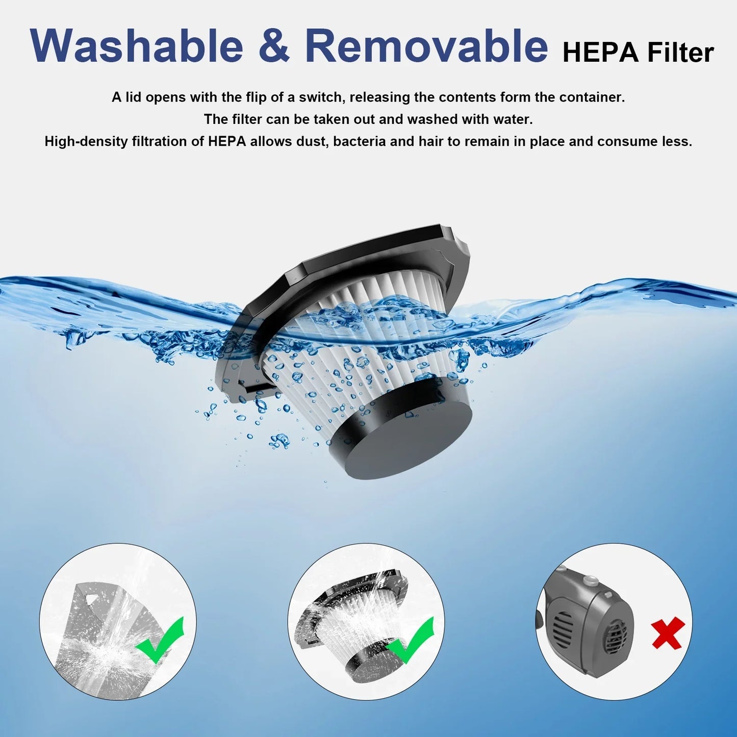 Portable Car Vacuum Cleaner,  Cordless Handheld Vacuum 7.5KPA Powerful Wet Dry Vac for Home Car Pet Hair