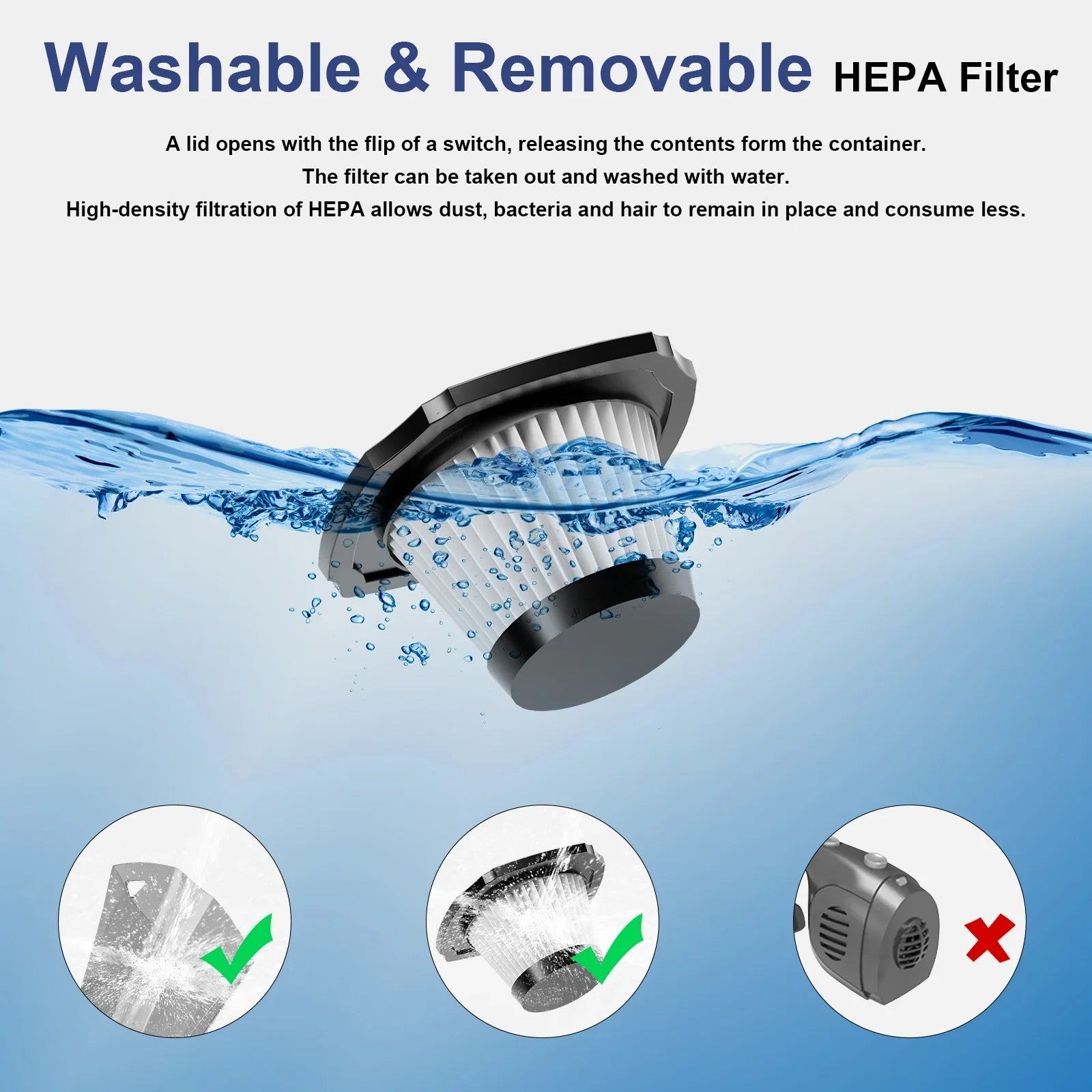 Portable Car Vacuum Cleaner,  Cordless Handheld Vacuum 7.5KPA Powerful Wet Dry Vac for Home Car Pet Hair