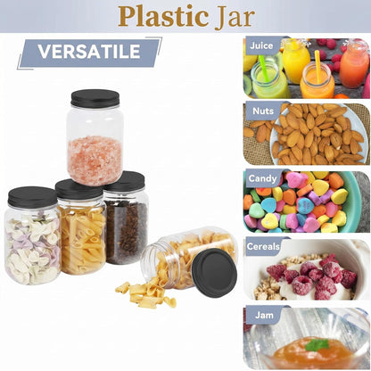 16 Ounce Clear Plastic Jars with Black Lids - Refillable round Clear Containers Clear Jars Storage Containers for Kitchen & Household Storage - BPA Free (10 Pack)