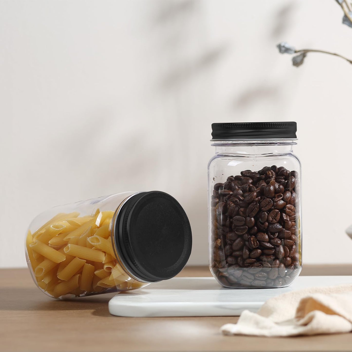 16 Ounce Clear Plastic Jars with Black Lids - Refillable round Clear Containers Clear Jars Storage Containers for Kitchen & Household Storage - BPA Free (10 Pack)