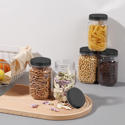 16 Ounce Clear Plastic Jars with Black Lids - Refillable round Clear Containers Clear Jars Storage Containers for Kitchen & Household Storage - BPA Free (10 Pack)