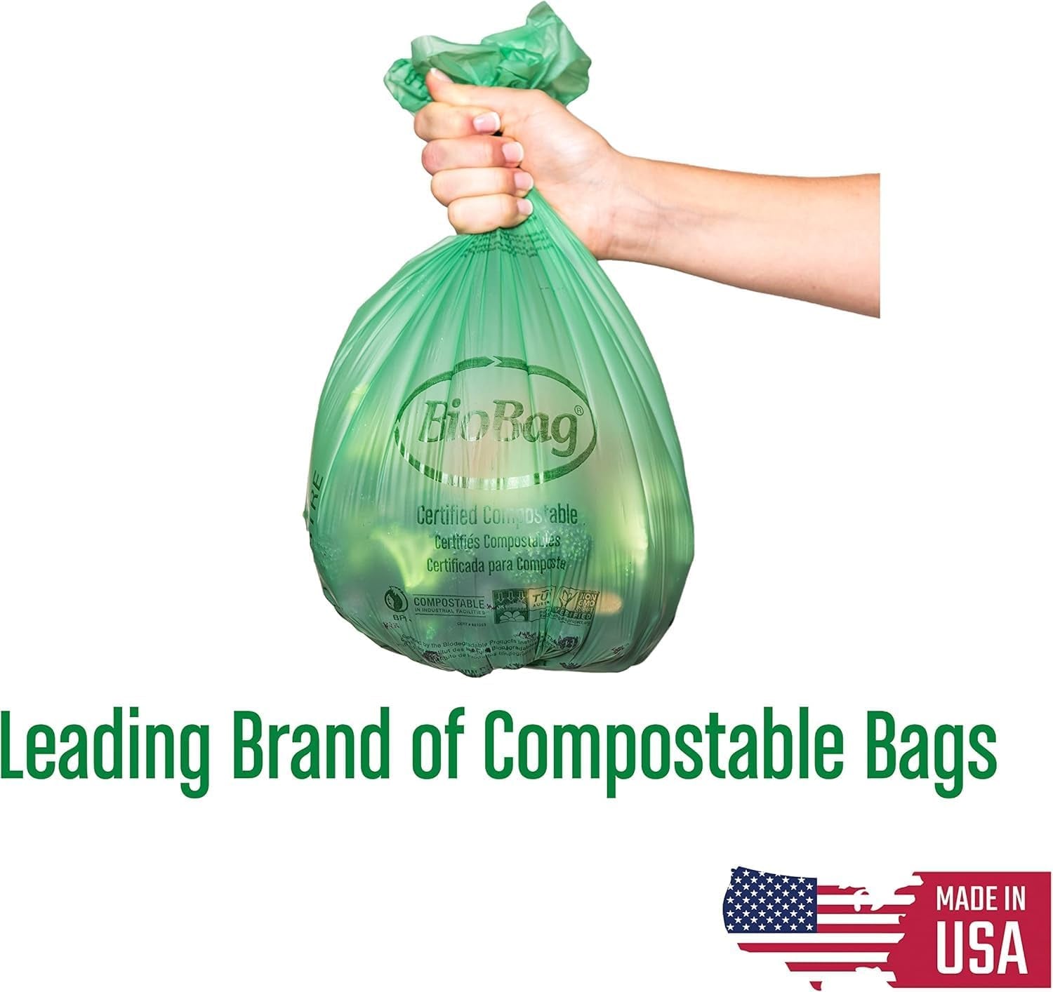(USA), the Original Compostable Bag, 13 Gallon, 48 Total Count, 100% Certified Compostable Kitchen Food Scrap Bags, Kitchen Compost Trash Bin Compatible