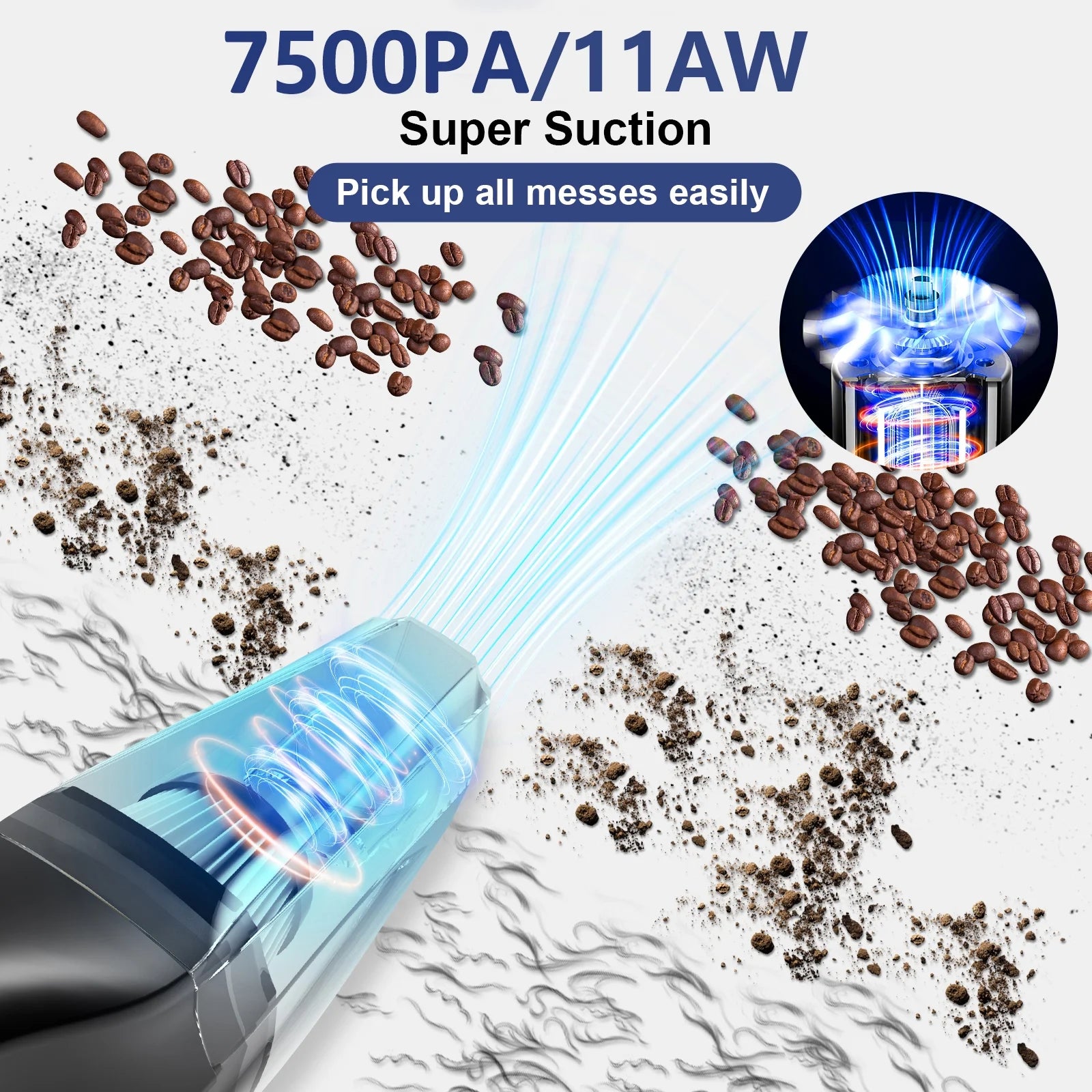 Portable Car Vacuum Cleaner,  Cordless Handheld Vacuum 7.5KPA Powerful Wet Dry Vac for Home Car Pet Hair