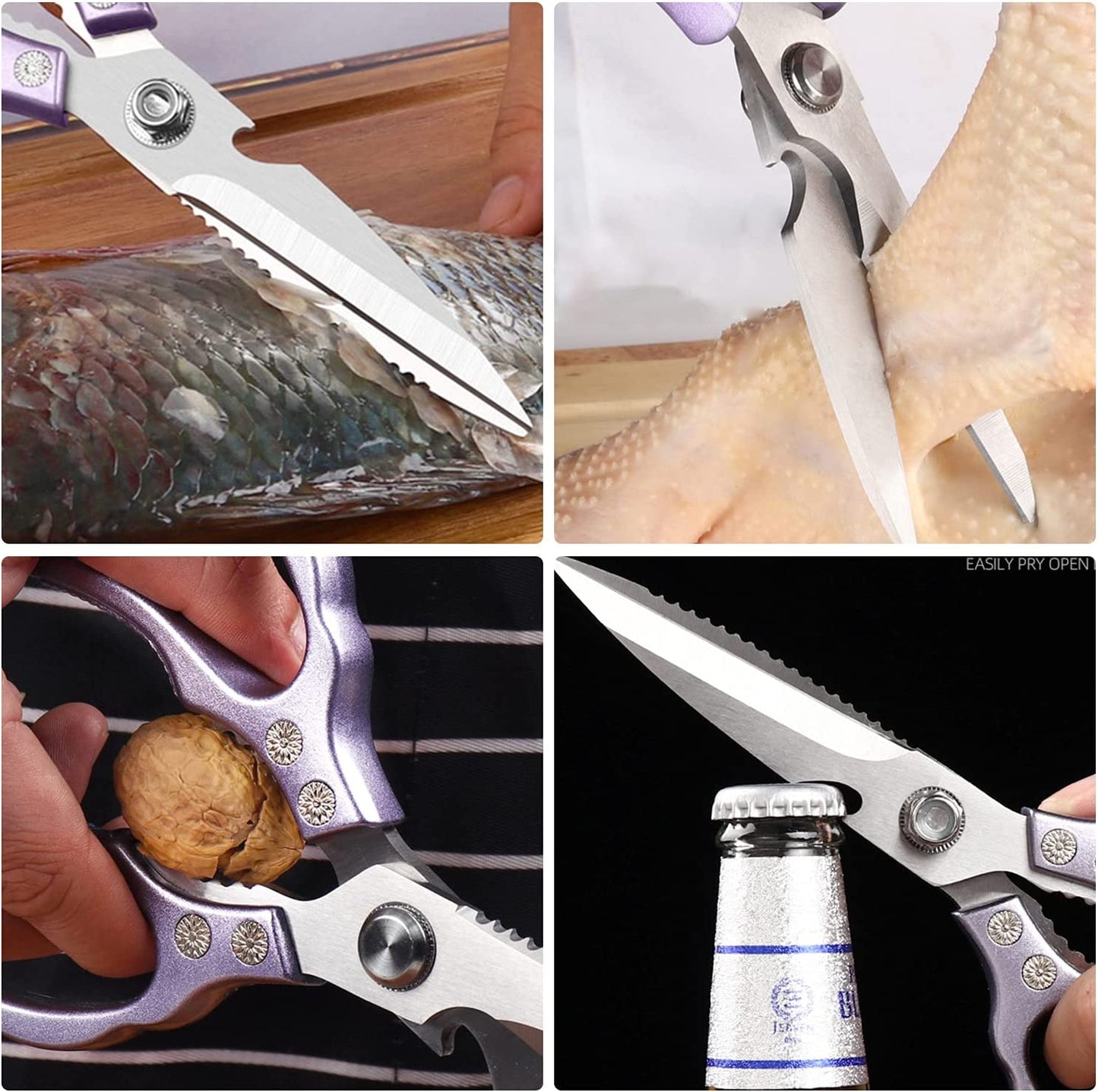 Kitchen Scissors, Sharp Kitchen Shears Dishwasher Safe Heavy Duty,Purple Kitchen Accessories Cooking Shears for Kitchen Meat Chicken Fish Poultry Herb Bread (Purple))