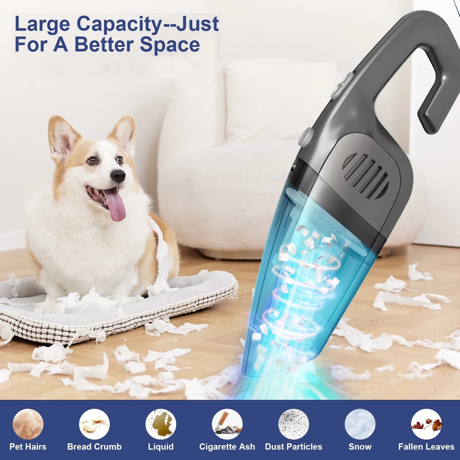 Portable Car Vacuum Cleaner,  Cordless Handheld Vacuum 7.5KPA Powerful Wet Dry Vac for Home Car Pet Hair