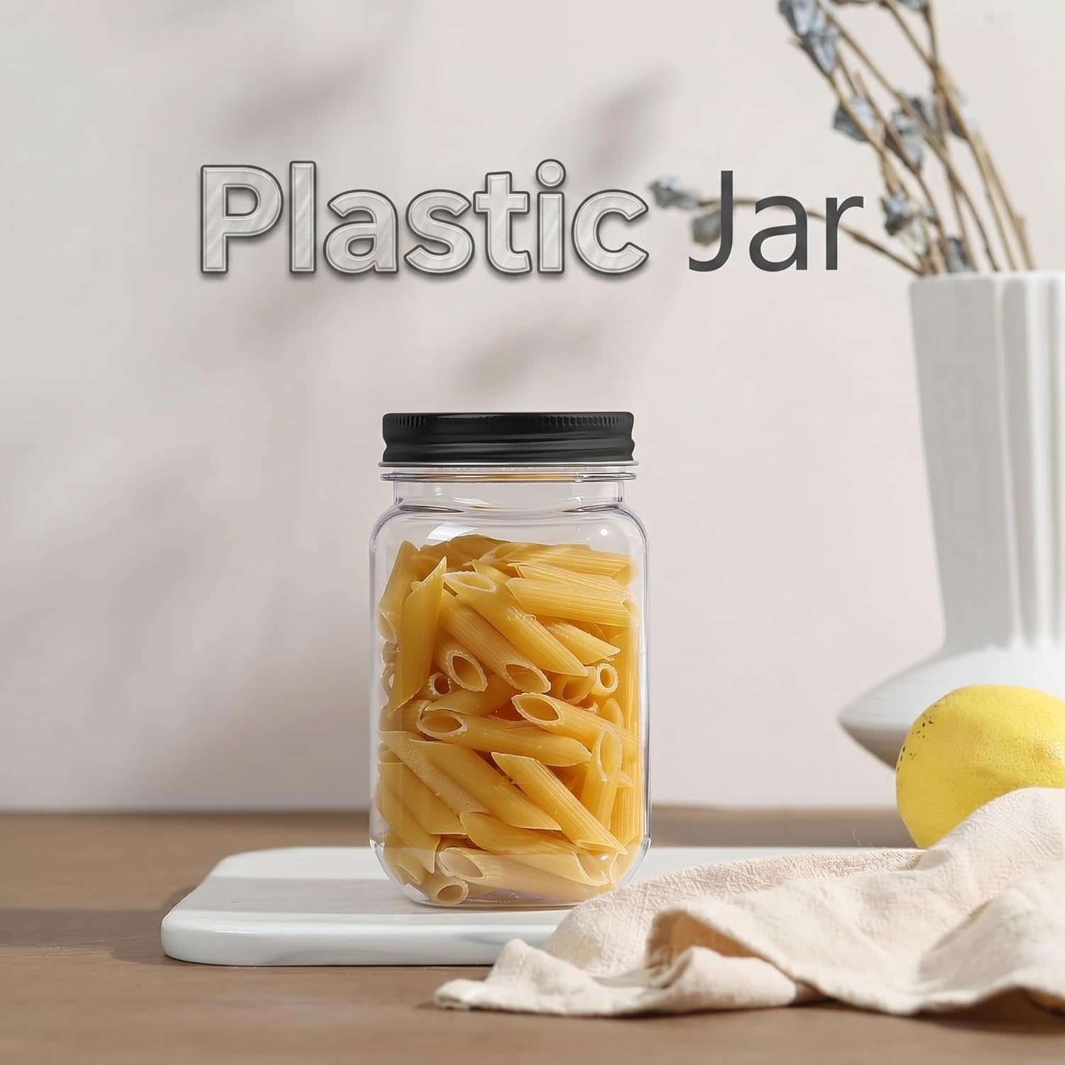 16 Ounce Clear Plastic Jars with Black Lids - Refillable round Clear Containers Clear Jars Storage Containers for Kitchen & Household Storage - BPA Free (10 Pack)