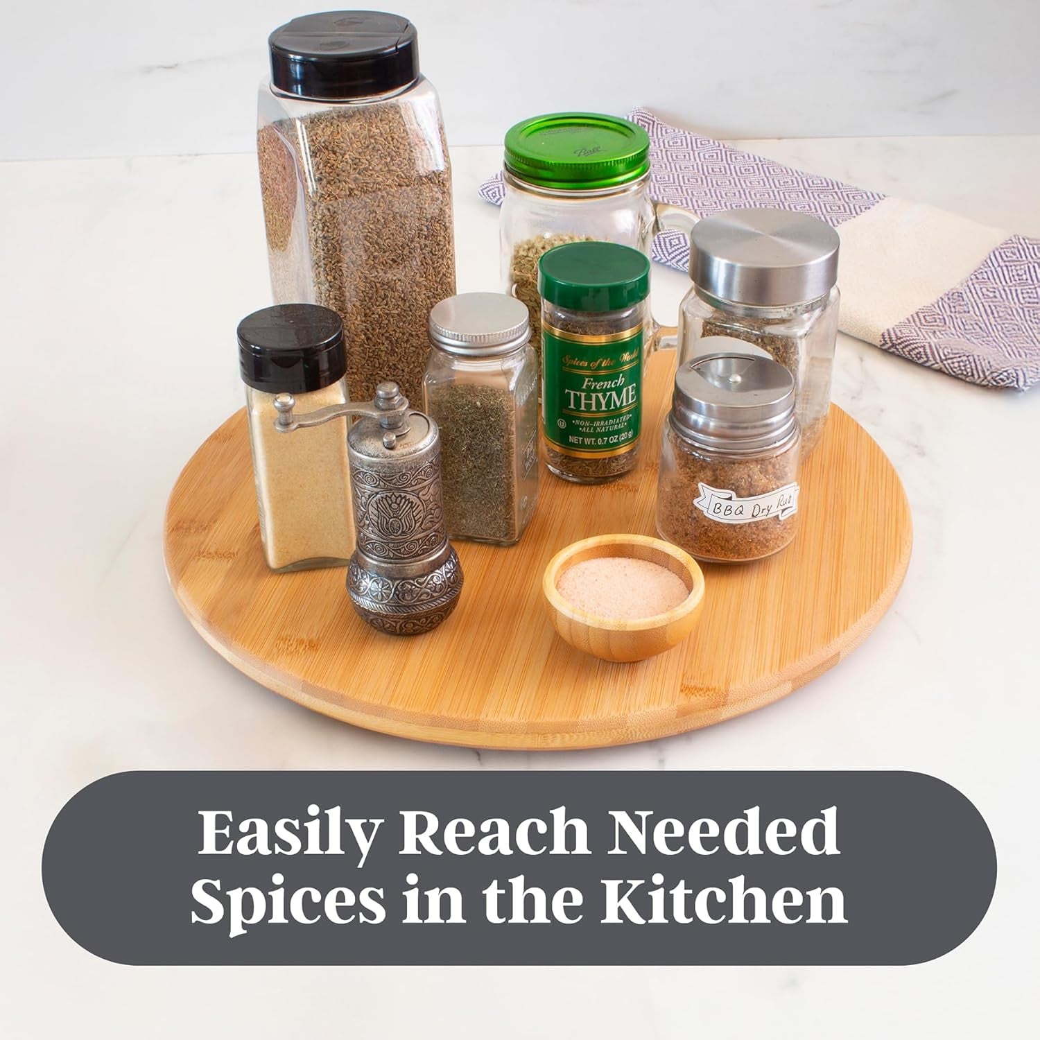 14” Bamboo Wood Lazy Susan Organizer for Kitchen, Turntable for Cabinet, Countertop, Table or Pantry